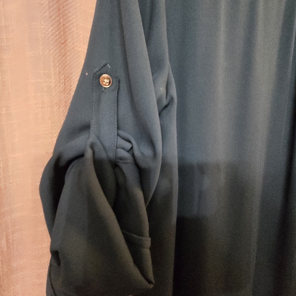 White House Black Market Dark Green Button-Up Shirt Dress - Picture 4 of 5